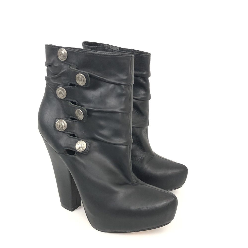Velvet Angels Women's Size 36 US 6 Black Ruched Leather Cleo Ankle Boot